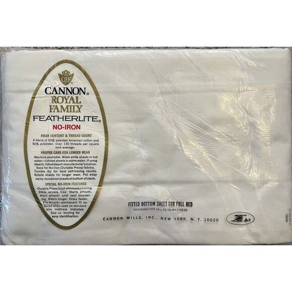 Vintage Cannon Royal Family Featherlite No-Iron Full Fitted Sheet White NWT - Picture 4 of 7